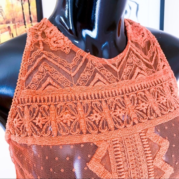 Forever 21 Burnt Orange Ethnic Sheer Bohemian Sleeveless Top Tank - Picture 4 of 13